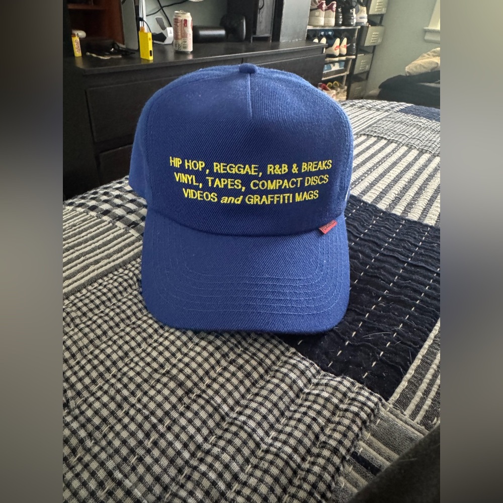 Blue Cap with Yellow Text